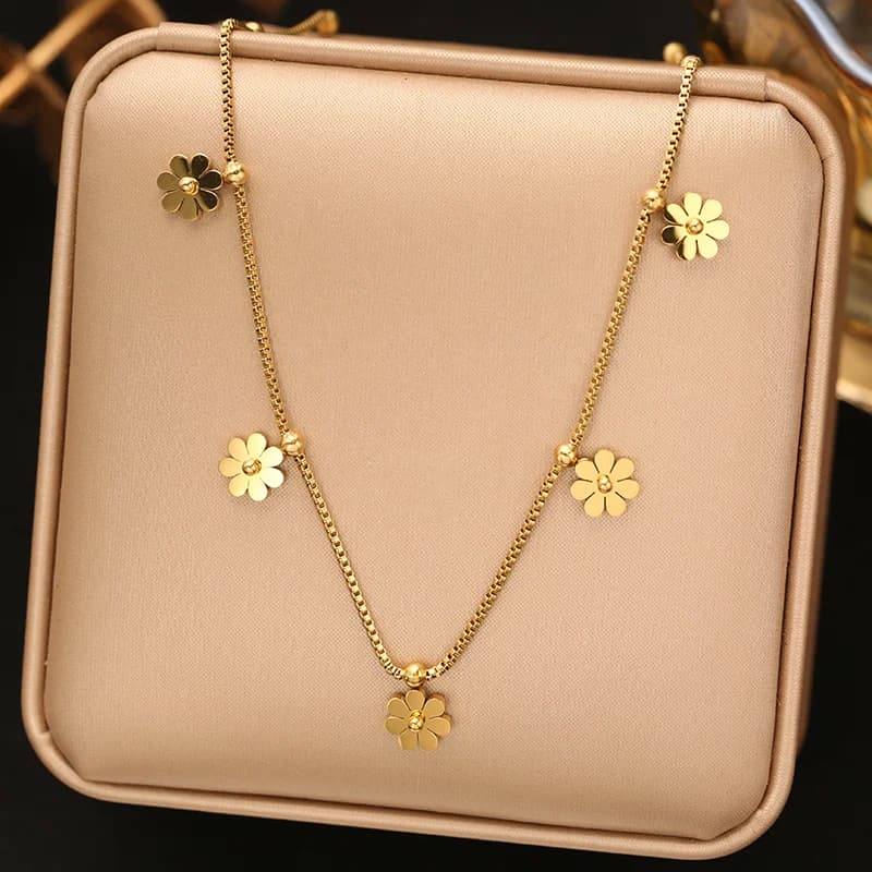 Kalung Loket Rantai Keluli Tahan Karat Warna Emas