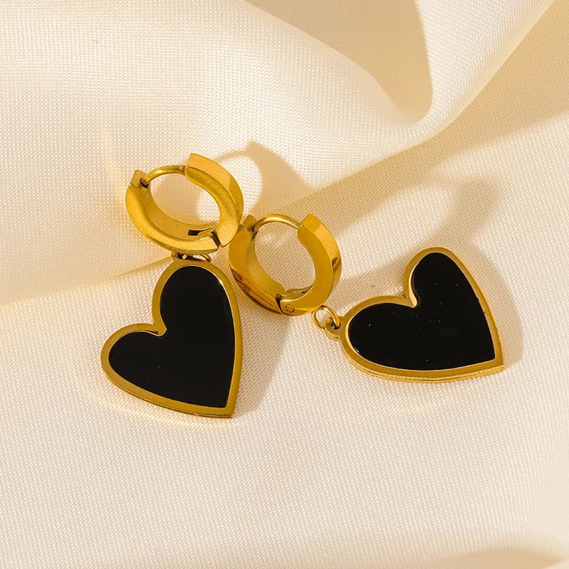 Anting-anting Dangle Hati Hitam Keluli Tahan Karat 316L