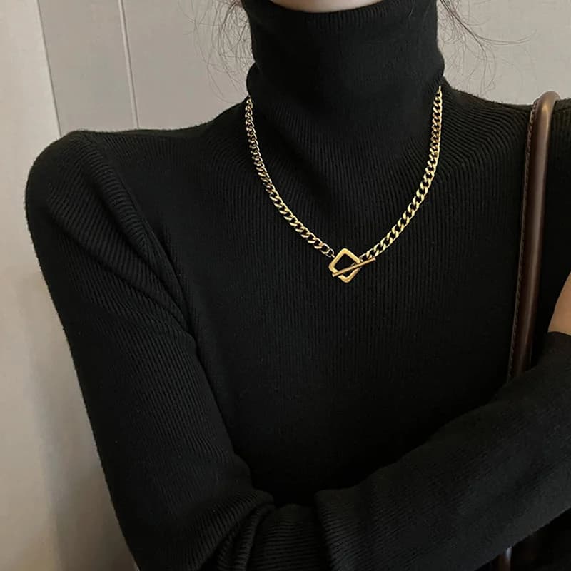 Kalung Rantai Tebal dengan Loket Batu Geometri