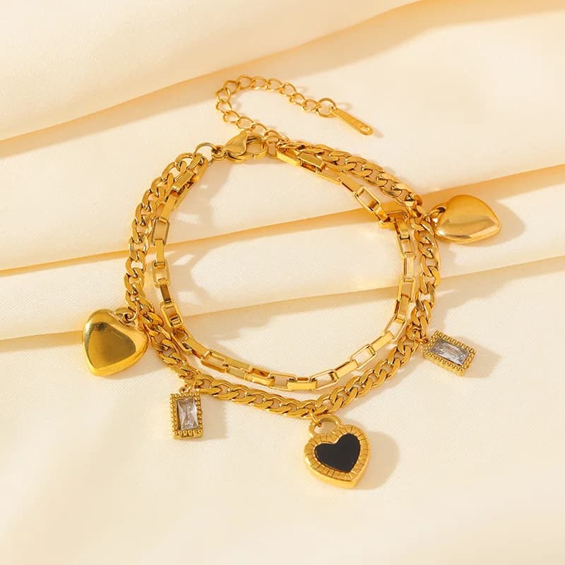 Gelang Charm Hati Boleh Dibalik, Bersalut Emas