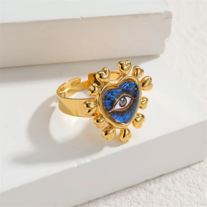 Cincin Terbuka Boleh Laras Bunga & Hati, Keluli Tahan Karat