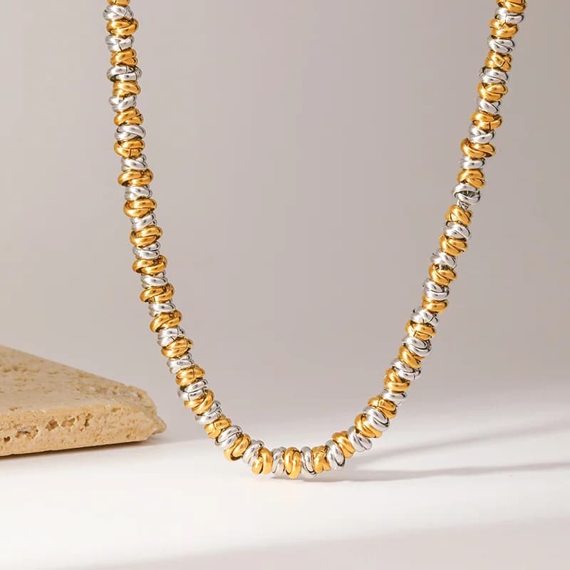 Set Kalung & Gelang Tangan Rantai Dua Warna