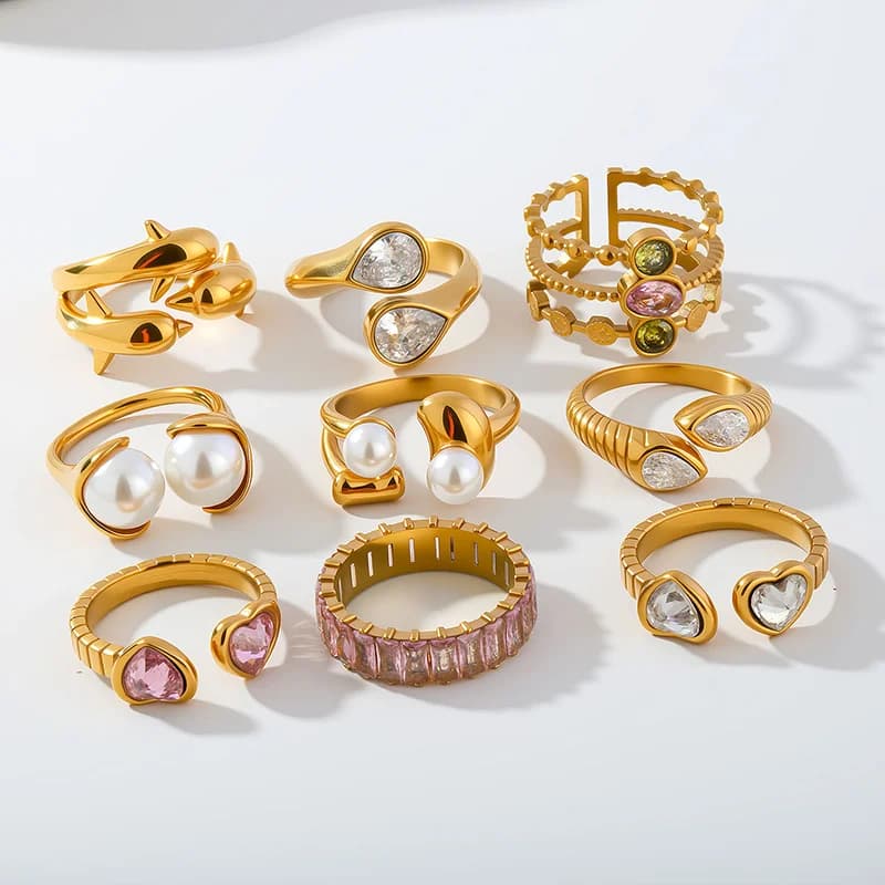 Cincin Boleh Suai Mutiara Hati Zirkonia Kubik