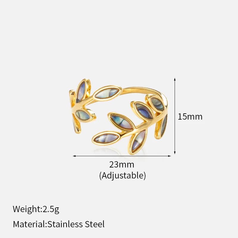 Cincin Terbuka Boleh Laras Daun Enamel
