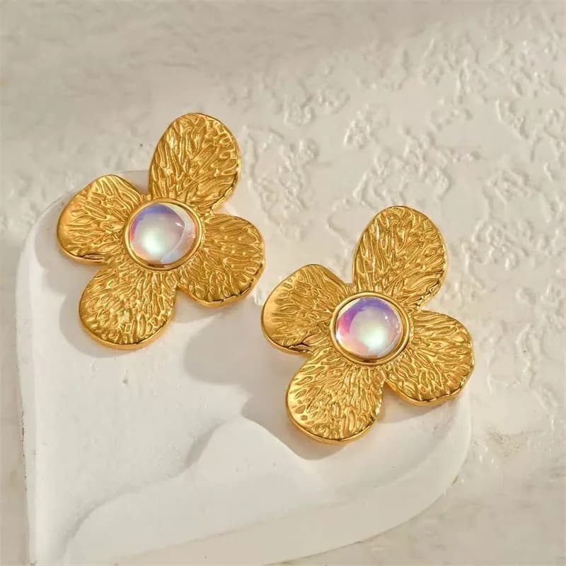 Anting-anting Juntai Batu Semula Jadi Bentuk Rama-rama & Bunga, Emas