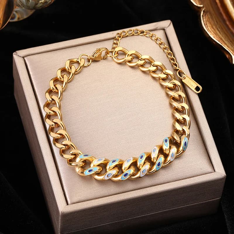 Gelang Rantai Berlapis Keluli Tahan Karat Warna Emas