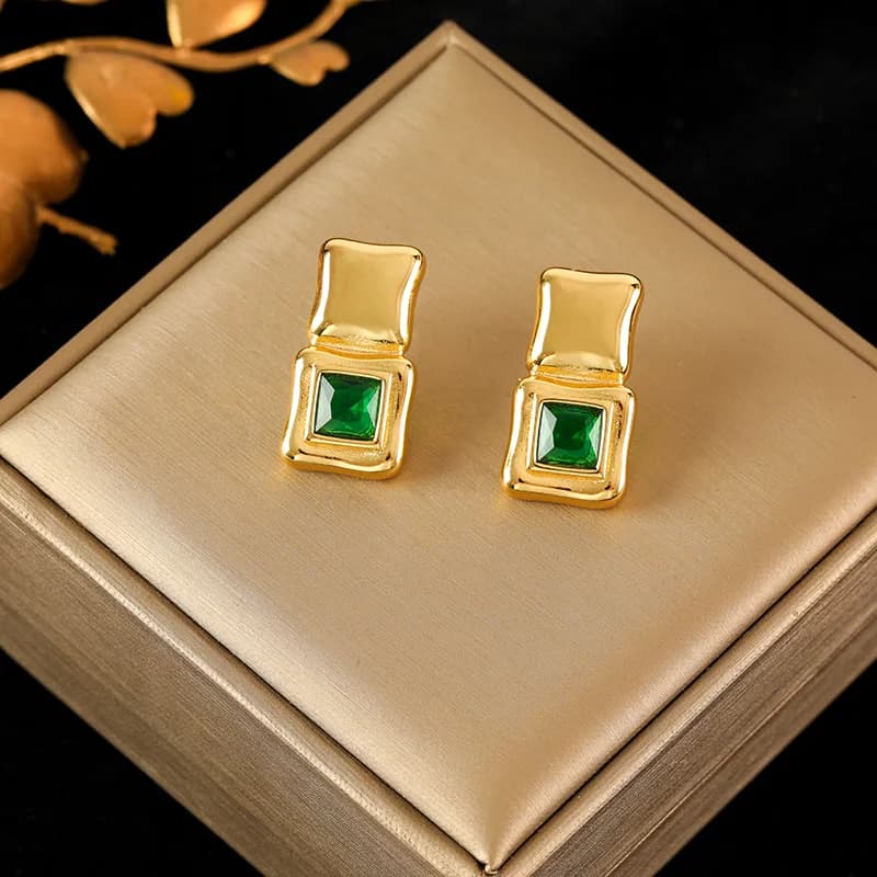 Anting-anting Stud Kristal Hijau Keluaran 316L Keluli Tahan Karat