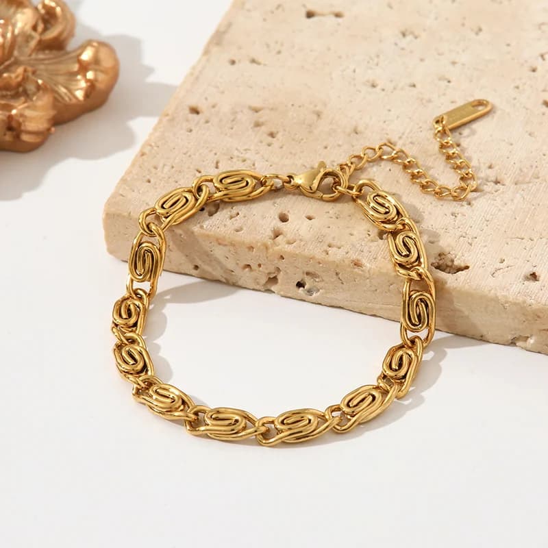 Gelang Geometri Keluli Tahan Karat Warna Emas