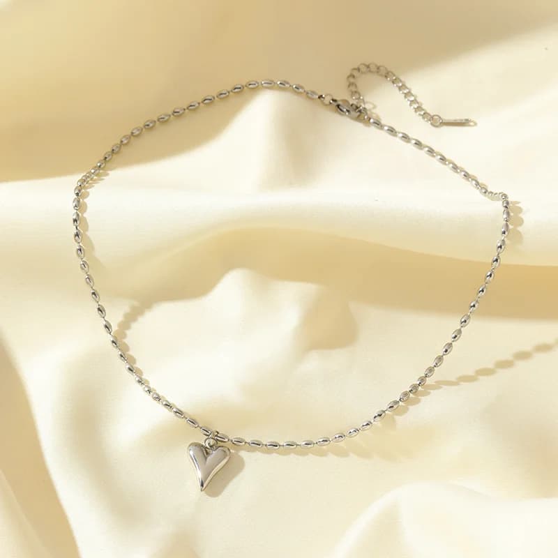 Set Rantai Leher & Anting-anting Cinta Hati, Perak