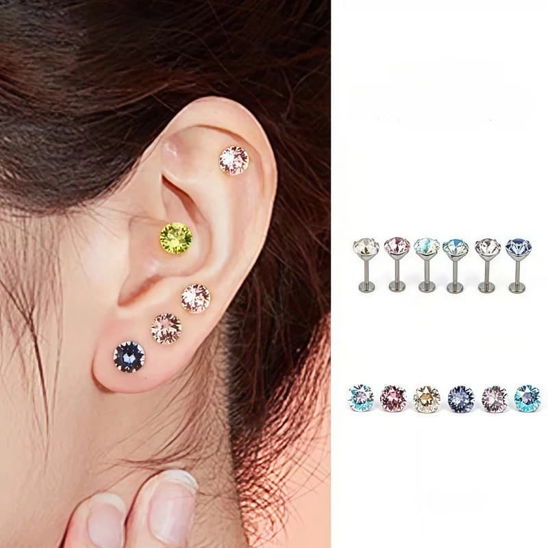 Piercing Helix Spiral Titanium Cubic Zirconia, 16G