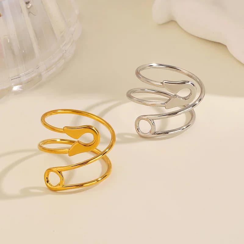 Cincin Terbuka Boleh Laras Bentuk Pin, Disalut PVD Emas 18K