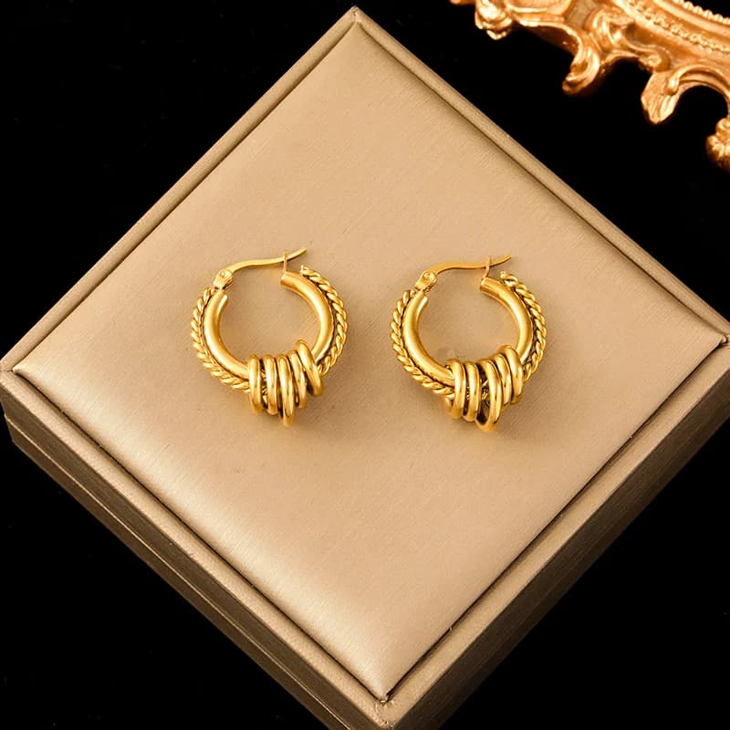 Anting-anting Gelung Permukaan Berkedut, Keluli Tahan Karat Emas