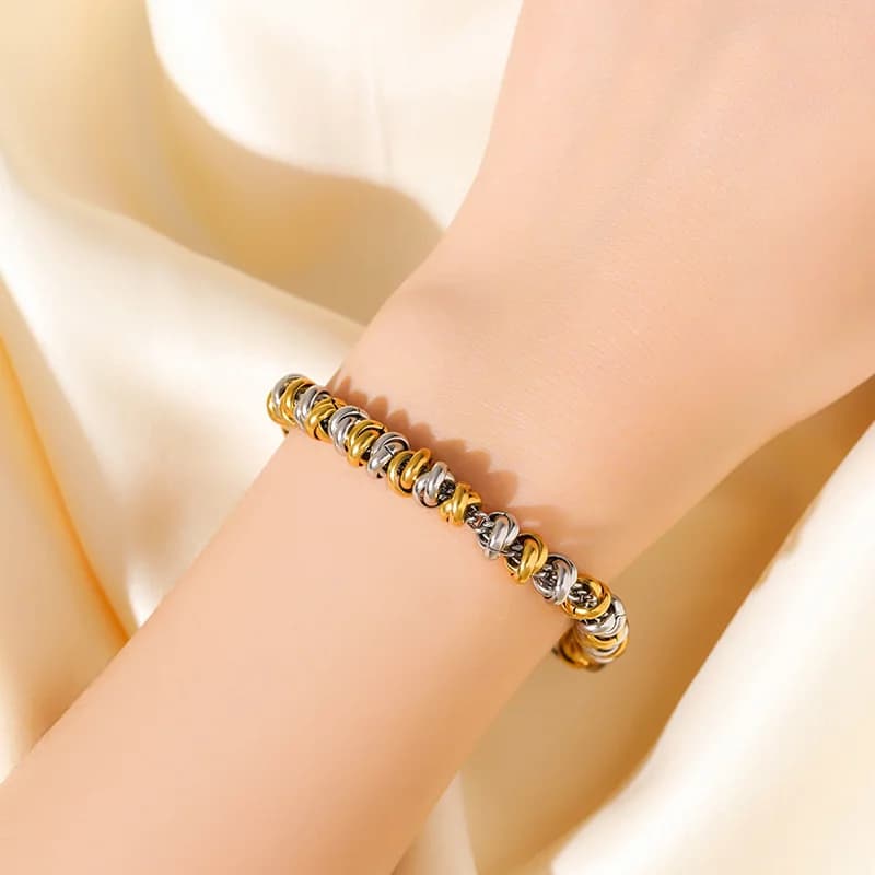 Set Rantai Leher & Gelang Rantai Dua Warna