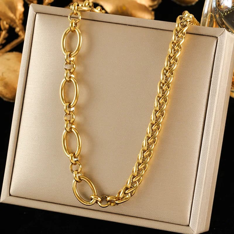 Rantai Leher Rantai Besar 8mm, Bersalut Emas 18K