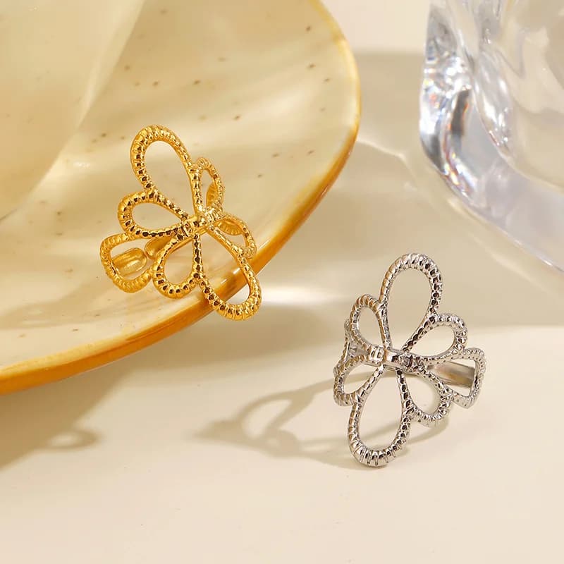 Cincin Boleh Laras Bunga Berongga Keluli Tahan Karat
