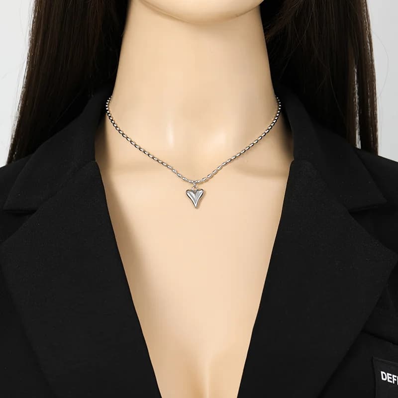 Set Rantai Leher & Anting-anting Cinta Hati, Perak