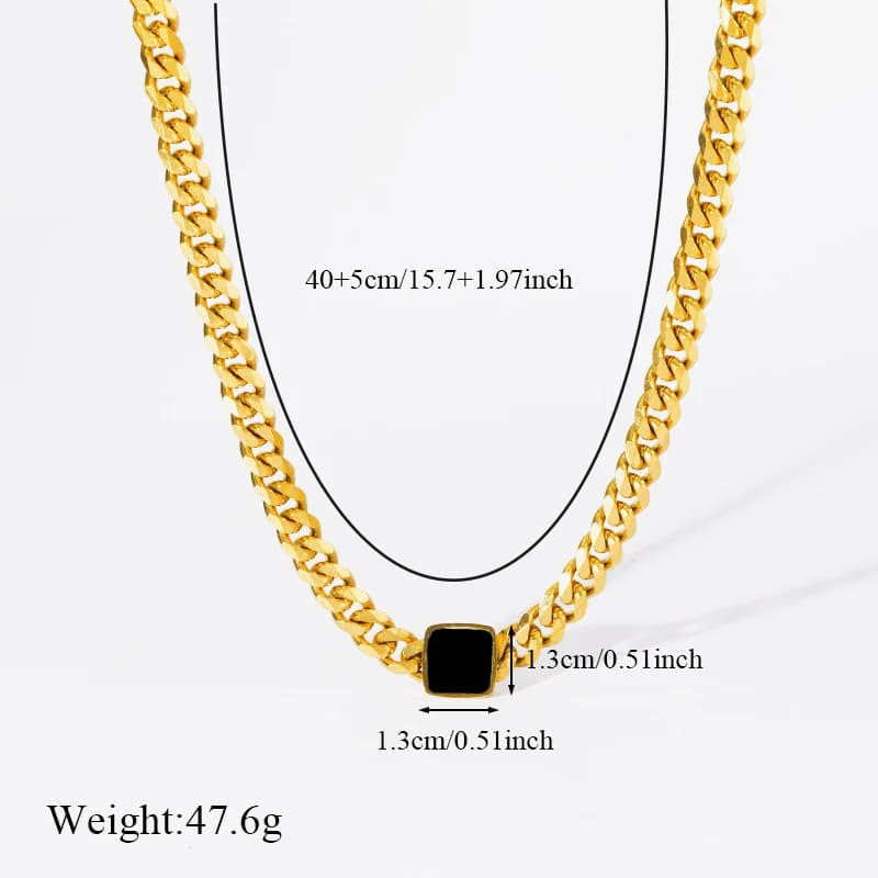Kalung Batu Hitam Persegi Warna Emas