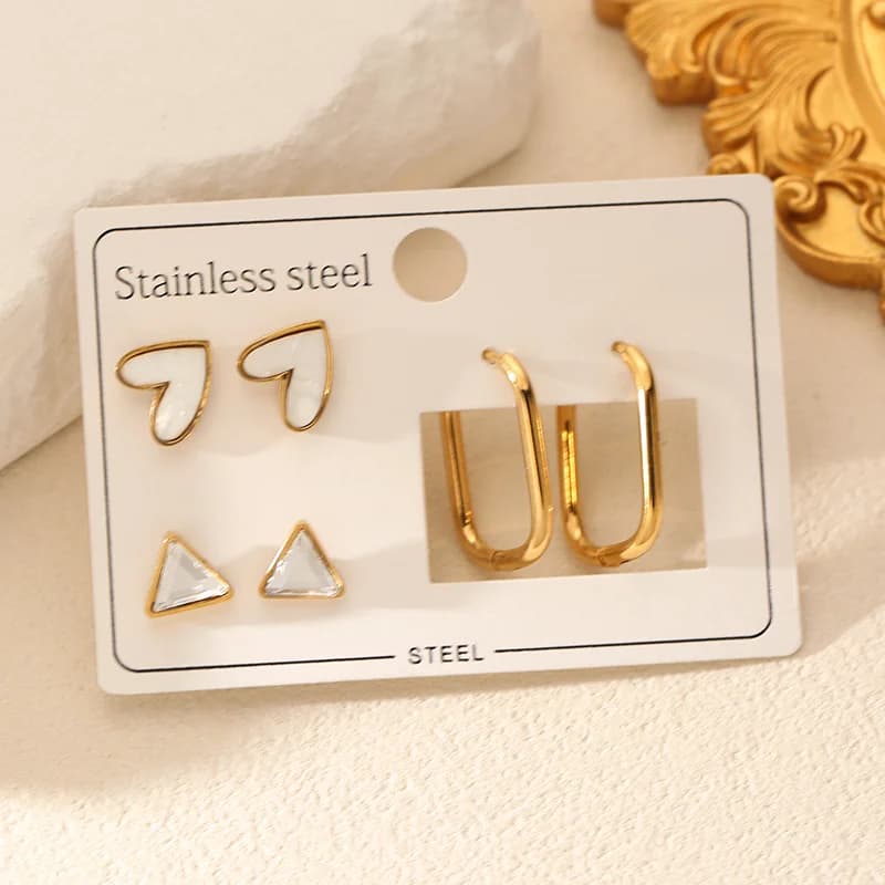 Set Anting-Anting Gelung & Paku Hati Segi Tiga (3 Pasang)