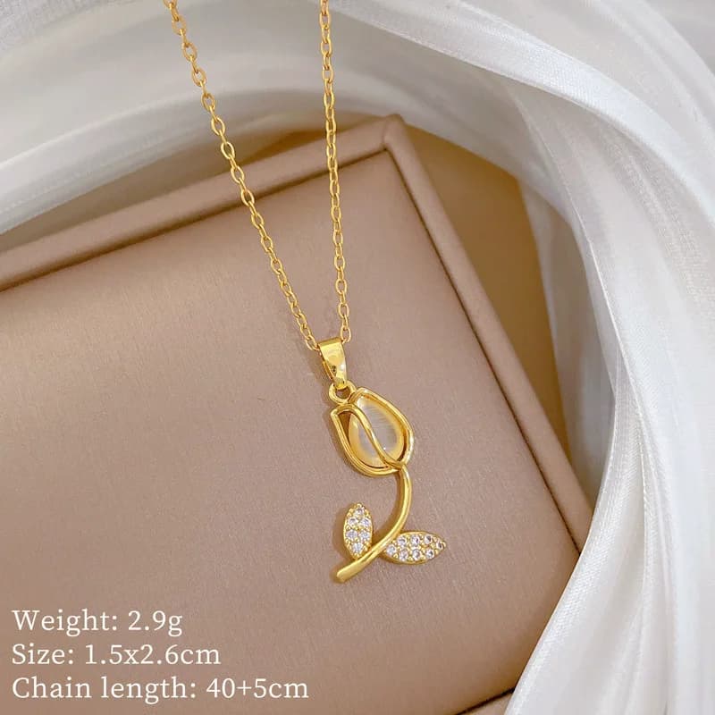Kalung Loket Mutiara Daun Maple Berlapis Emas