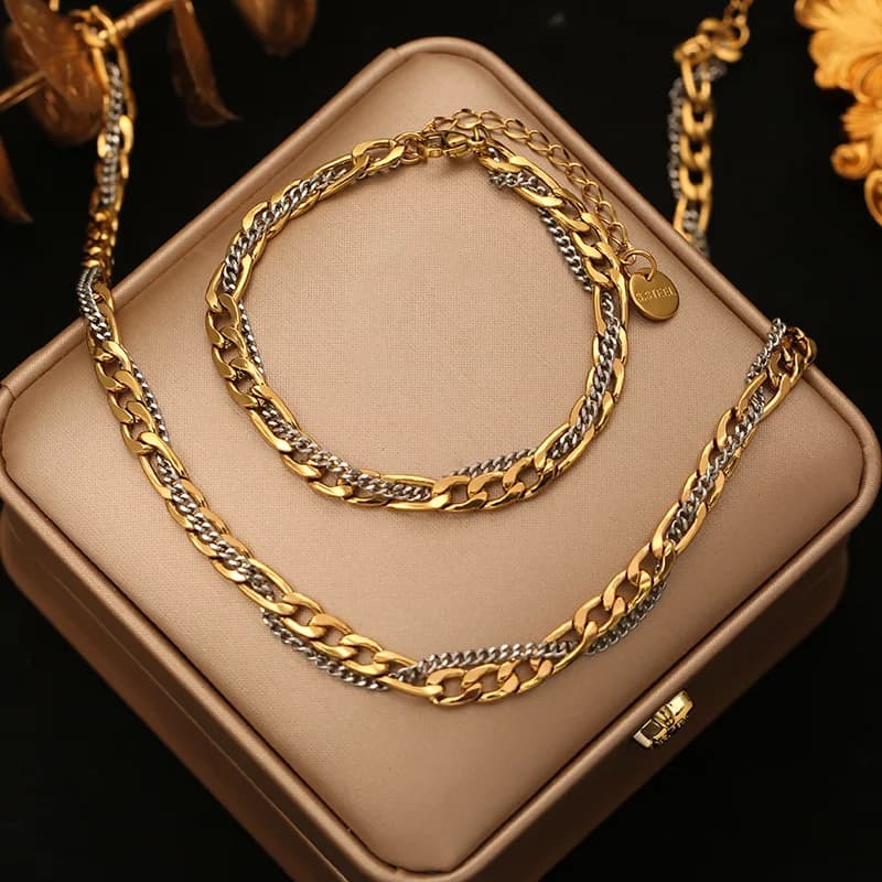 Set Kalung dan Gelang Rantai 2 Warna
