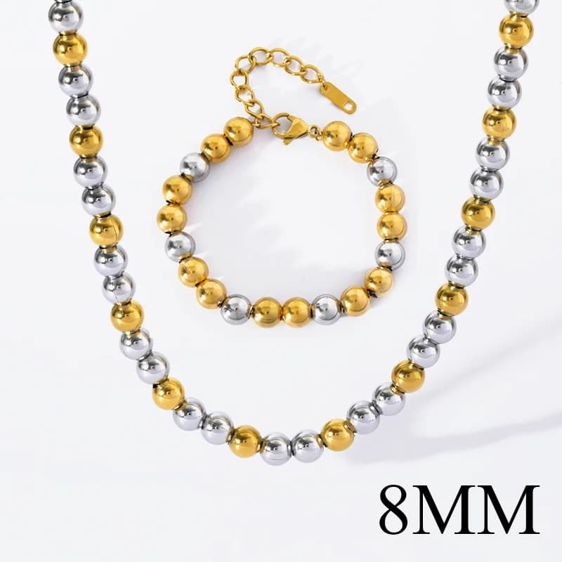 Set Rantai Leher & Gelang Manik Padat Emas dan Perak