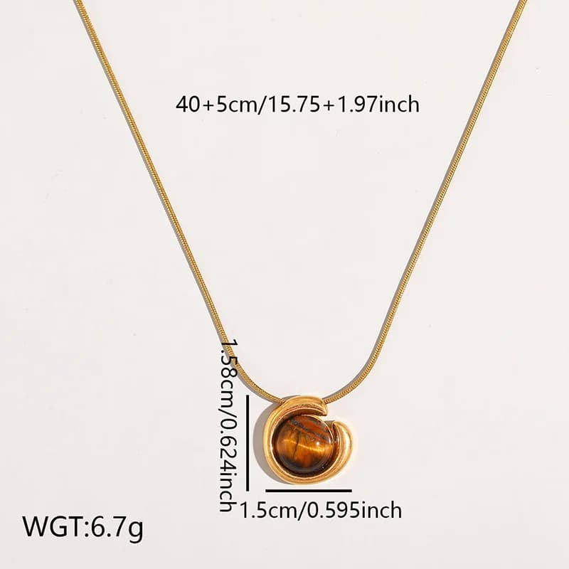Rantai Leher Loceng Batu Coklat Keluli Tahan Karat