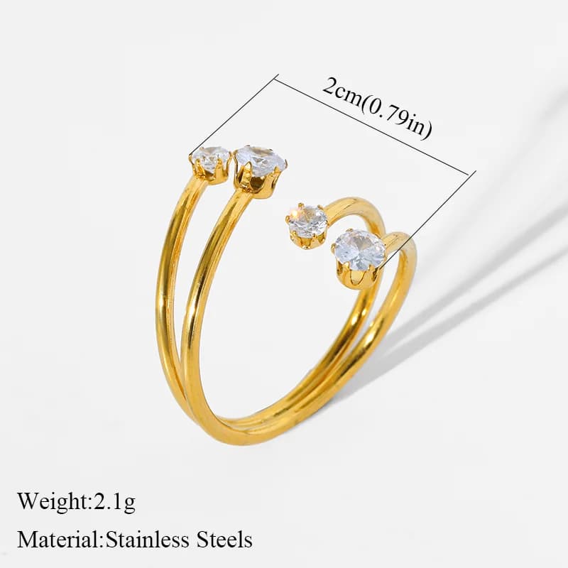 Cincin Gelang Terbuka Zirkon Putih Keluli Tahan Karat
