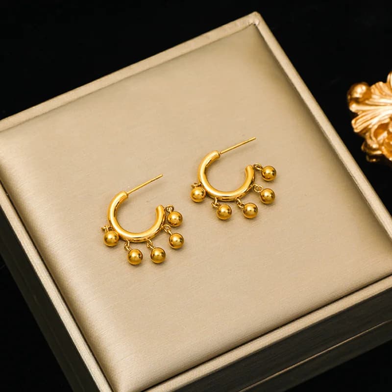 Anting-anting Stud Jumbai Manik Bola Keluli Tahan Karat