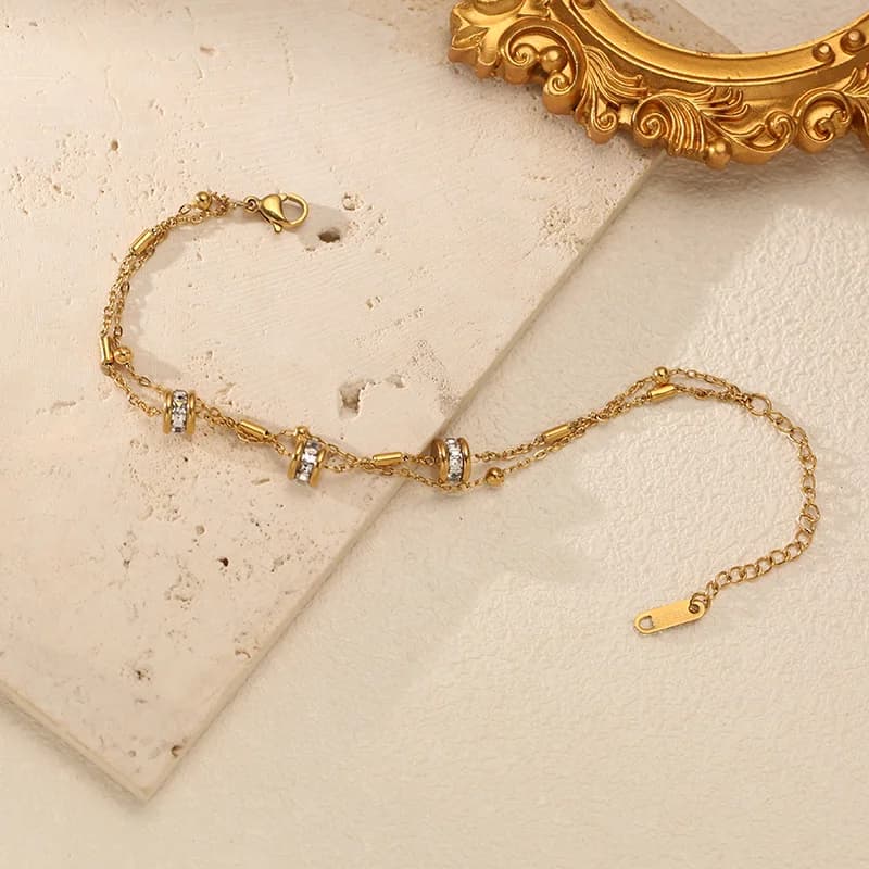 Gelang Manik Berlian Sintetik Plated Emas 18K