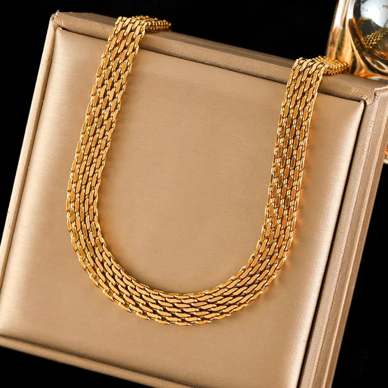 Kalung Leher Pernyataan Loket Logam, Berlapis Emas
