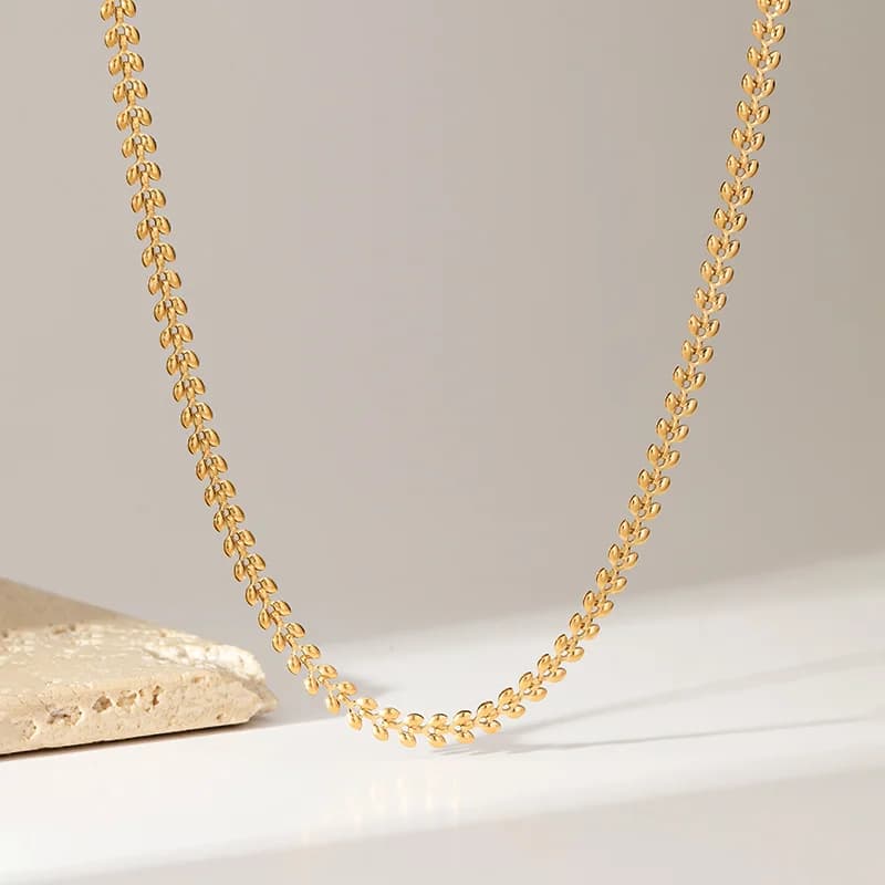 Kalung Rantai Gandum, Bersalut Emas 18K Bertekstur