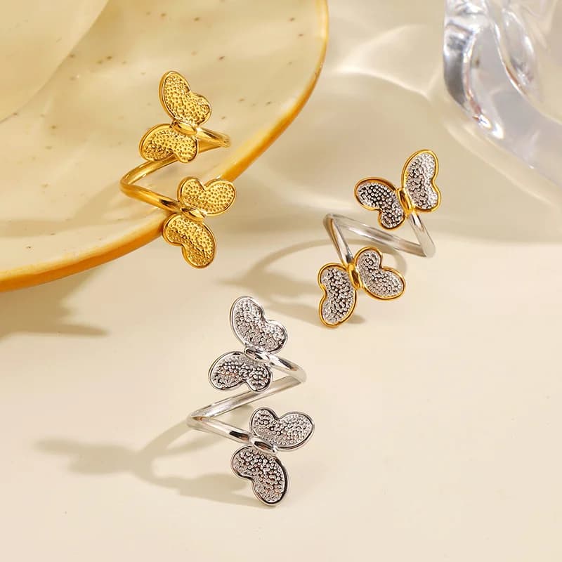 Cincin Jari Keluli Tahan Karat Boleh Laras Kupu-kupu