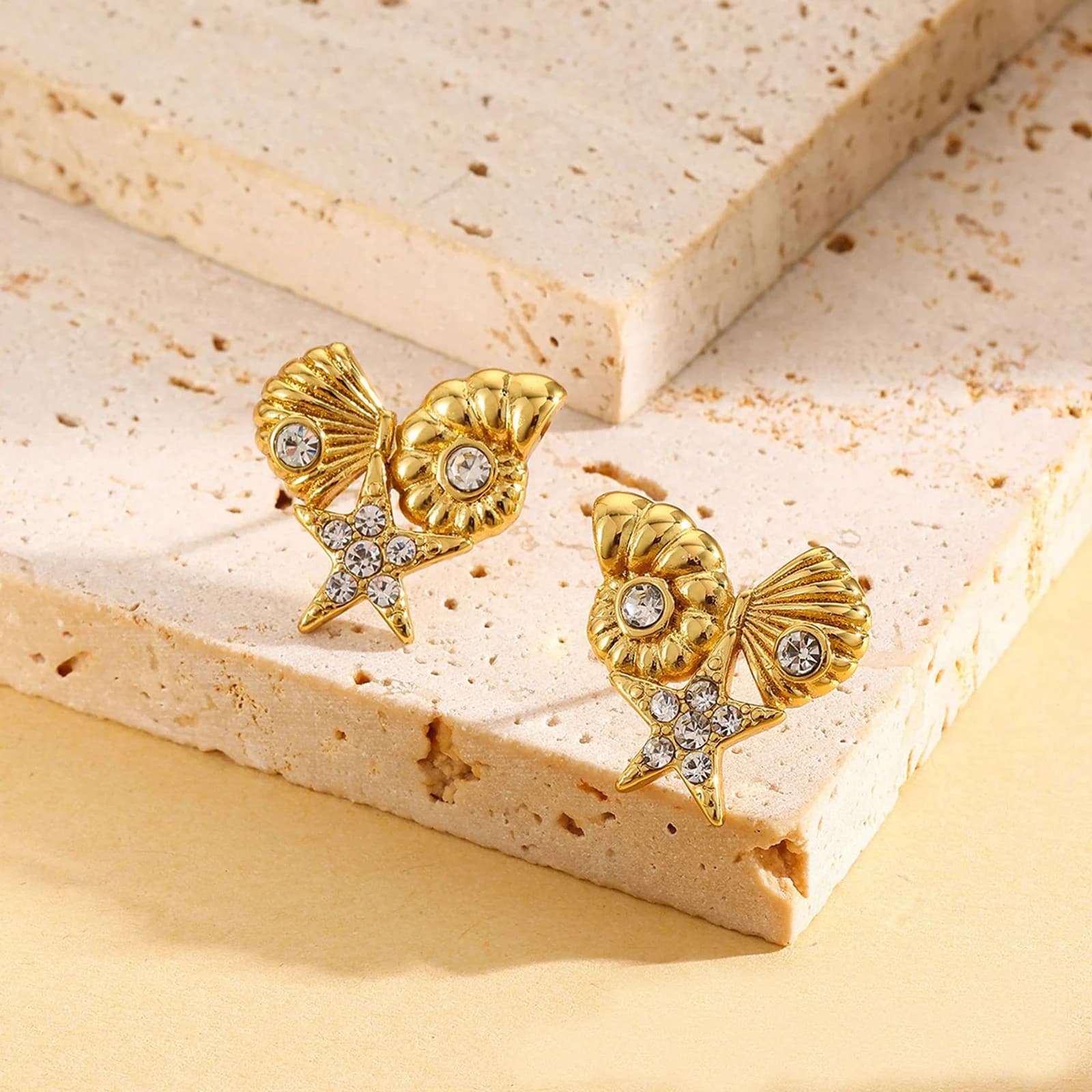 Anting-anting Stud Kerang Bintang Laut Zirkon Keluli Tahan Karat