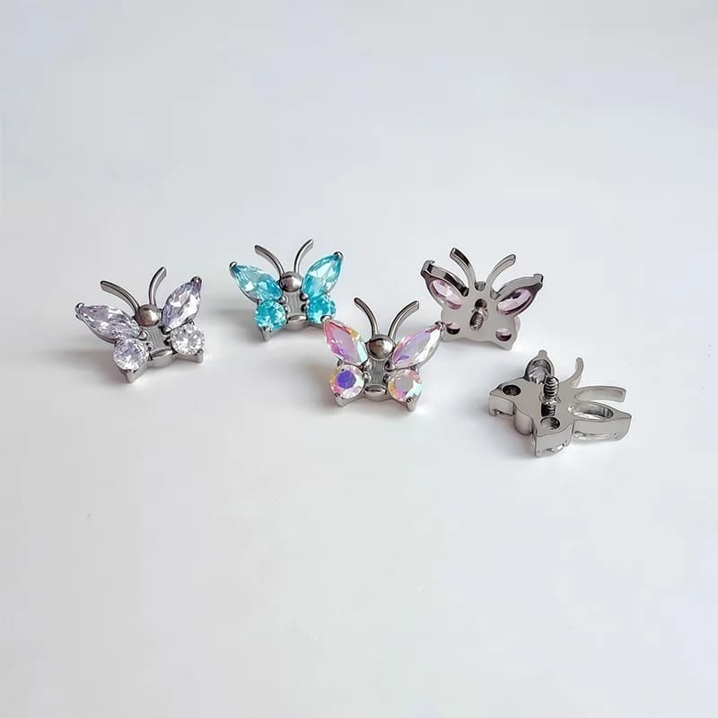 Piercing Badan Titanium Kupu-kupu Spiral Zirkon