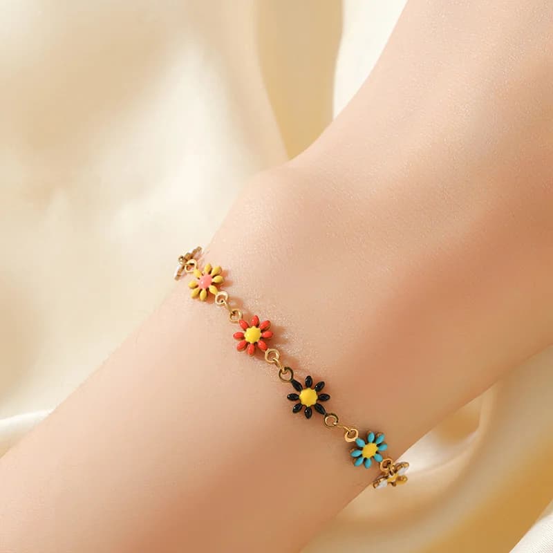 Set Kalung dan Gelang Bunga Daisy Berwarna-warni