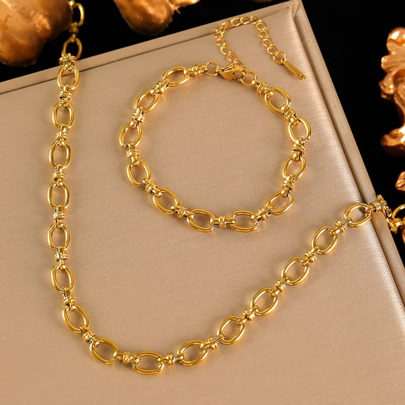 Set Rantai Leher & Gelang Tangan Logam Buatan Tangan