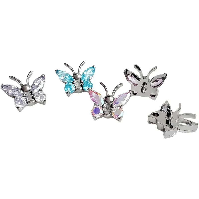 Piercing Badan Titanium Kupu-kupu Spiral Zirkon