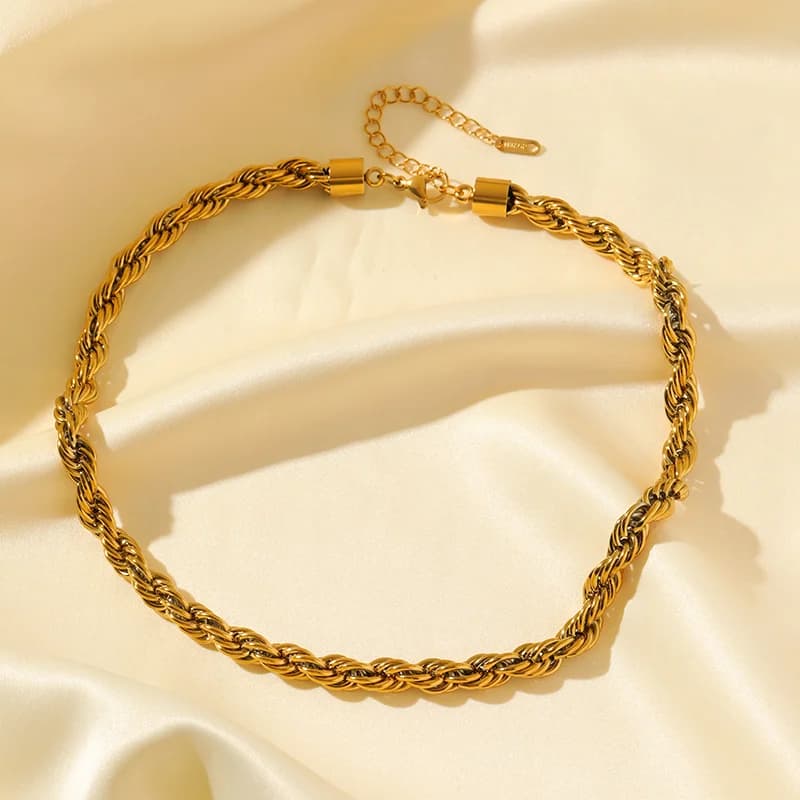 Set Kalung dan Gelang Tangan Rantai Twist Tebal 8mm