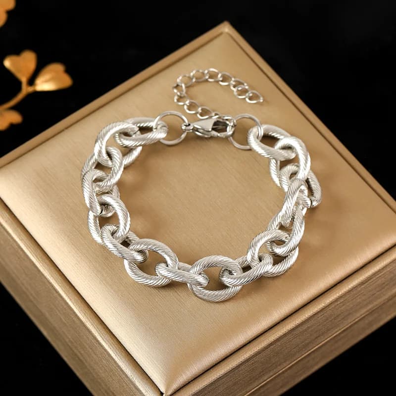 Set Rantai Leher & Gelang Rantaian Tebal Pernyataan Gaya