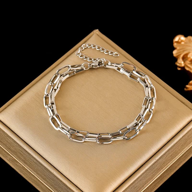 Gelang Bangle Rantai Tebal Keluli Tahan Karat 316L Warna Perak