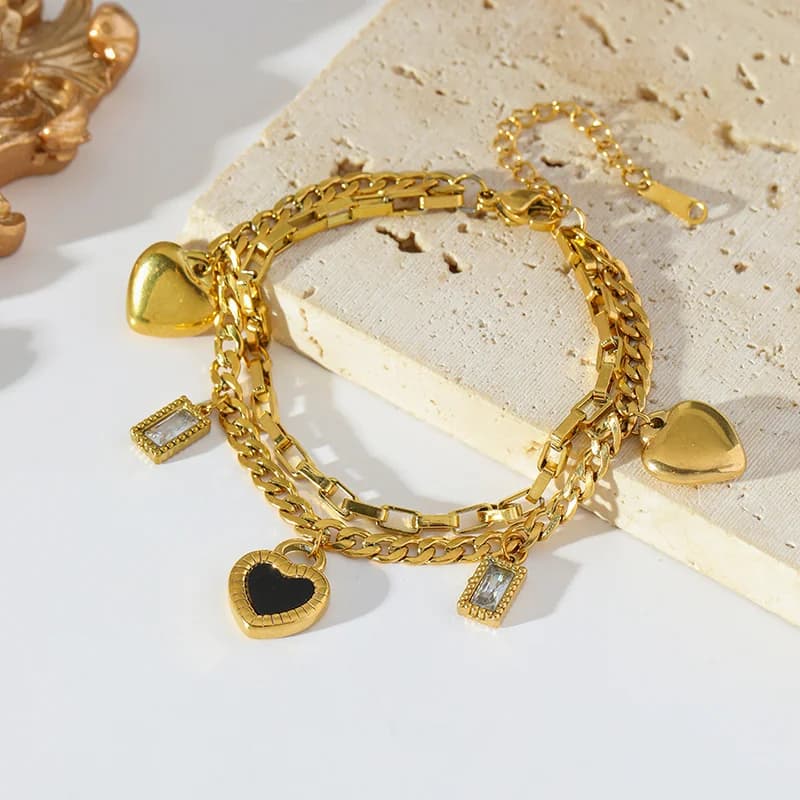 Gelang Charm Hati Boleh Dibalik, Bersalut Emas