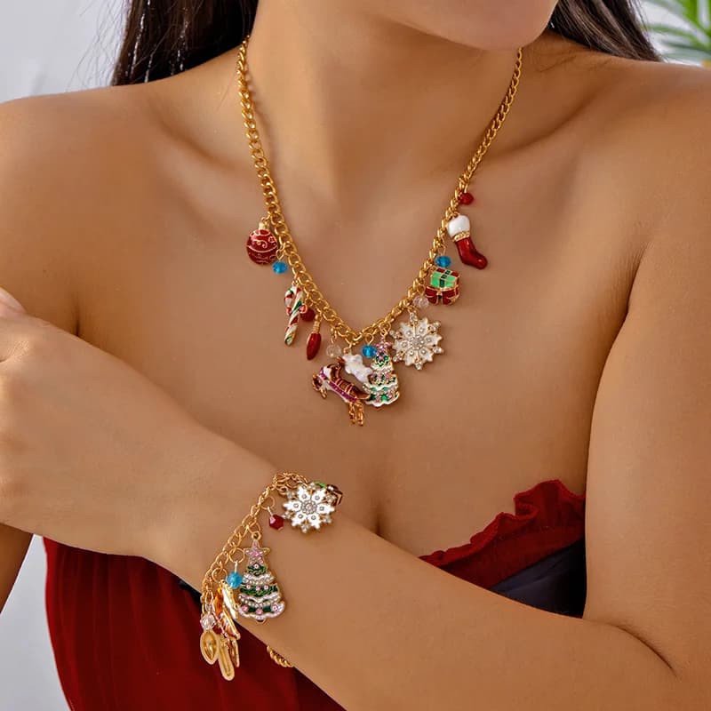 Kalung Loket Pokok Krismas, Serpihan Salji & Rusa