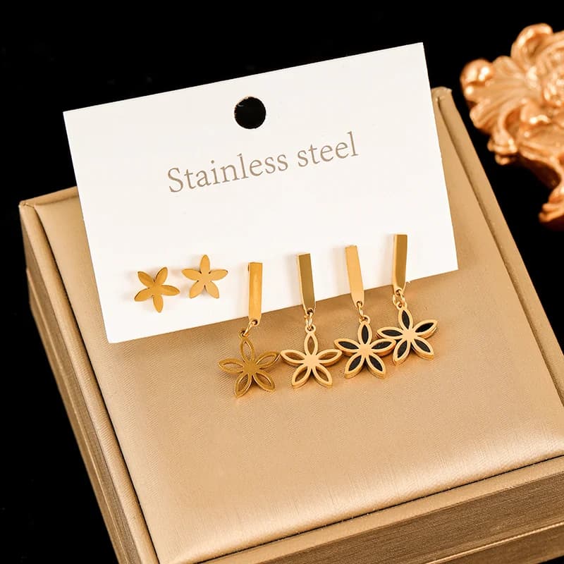 Set Anting-Anting Bunga Daisy, Bersalut Emas 18K