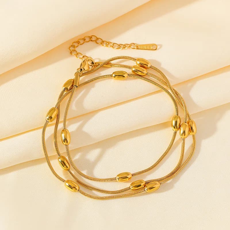 Set Rantai Leher & Gelang Tangan Berlapis Emas