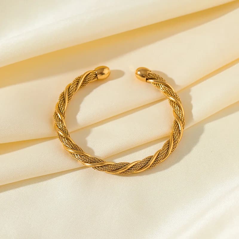 Gelang Tangan Bangle Berpilin Boleh Laras Berwarna Emas Keluli Tahan Karat 316L