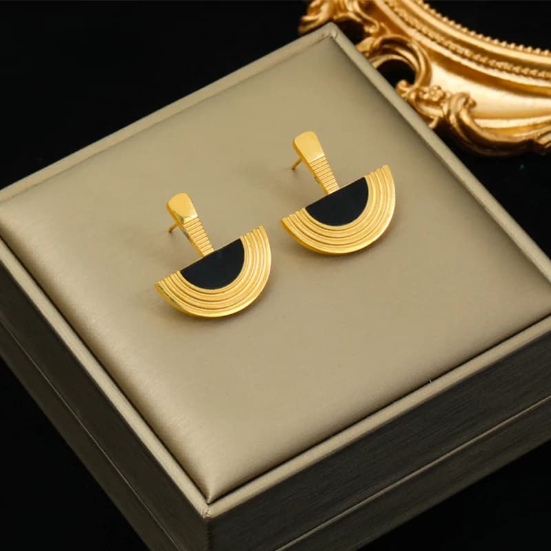 Set Kalung Loket Separuh Bulatan Geometri & Anting-anting