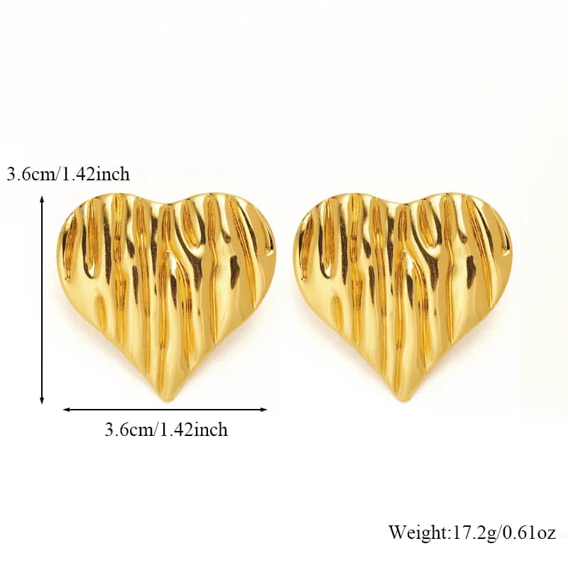 Anting-anting Stud Hati Besar Keemasan, 1 Pasang