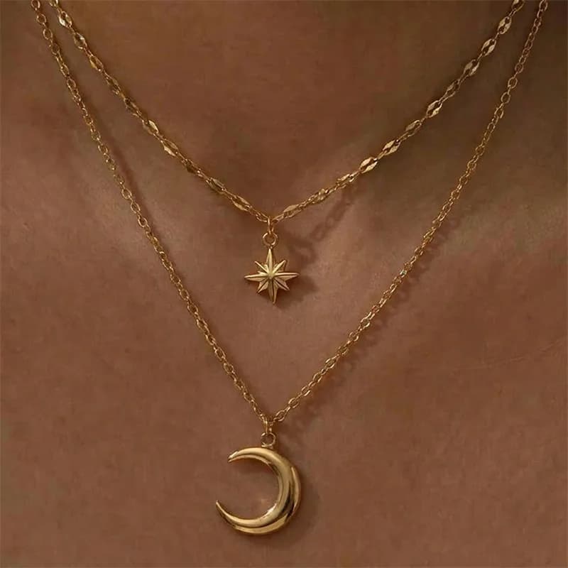 Kalung Loket Bulan Bintang Retro, Bersadur Emas