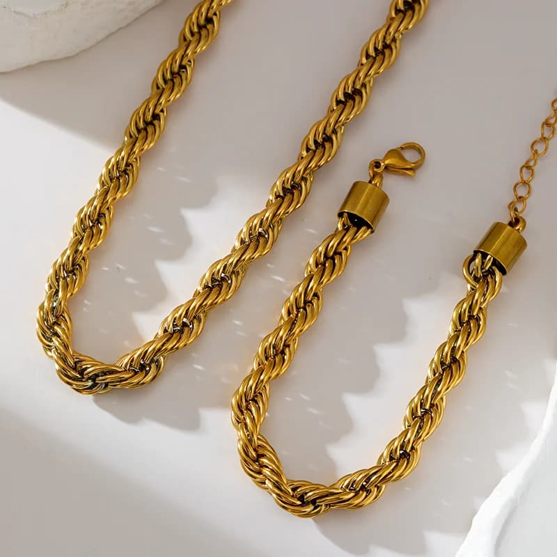 Set Kalung dan Gelang Tangan Rantai Twist Tebal 8mm