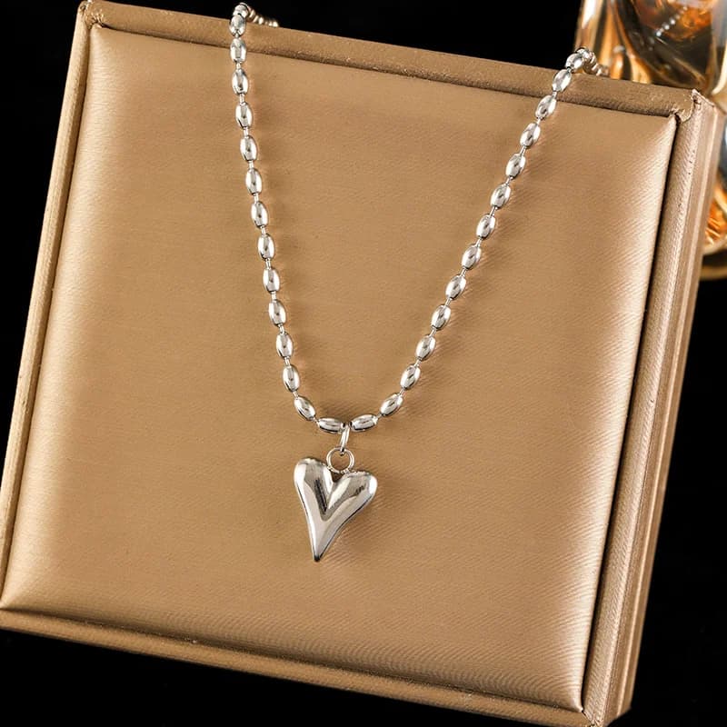 Set Rantai Leher & Anting-anting Cinta Hati, Perak